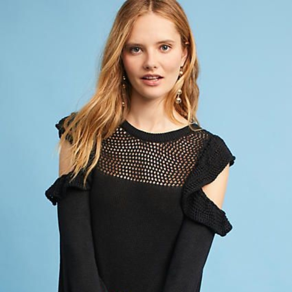Ruffled Open-Shoulder Pullover by Maeve